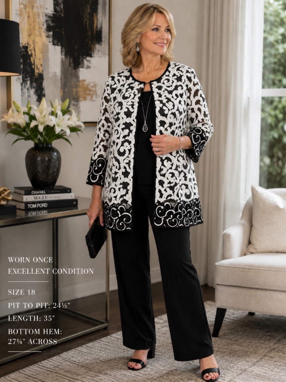 Joseph Ribkoff 173816 Embroidered Mesh Cover-Up Jacket Size 18